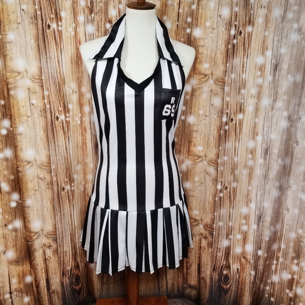 Leg Avenue Referee #69 Costume Halloween Women's M/L Zip-Up Halter Top Dress